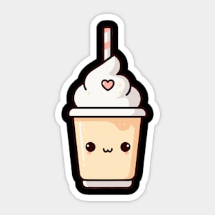 Cute Kawaii Vanilla Milkshake Illustration with a Heart | Kawaii Food Lovers Sticker